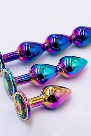 3 Piece Metal Anal Plug Sex Toys, Anal Bead Aluminum Butt Plug Set with Jeweled Base, Anal Beads Prostate Massage Sex Toys, Adult Toys for Adults Beginners to Advanced Male Female Toys Set