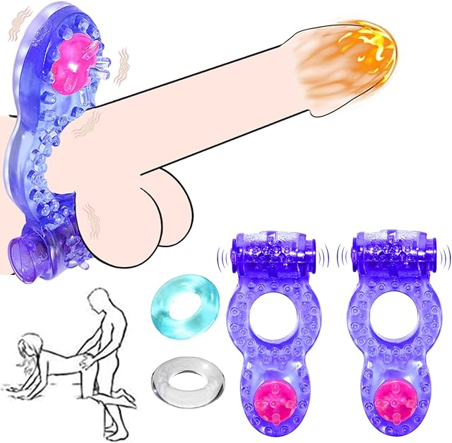 Vibrating Cock Ring Penis Ring Vibrator Couples Adult Sex Toys &Games with Clitoral Stimulator Cock Rings Clitoris Vibrators for Longer Harder Stronger(Transparent&Blue)