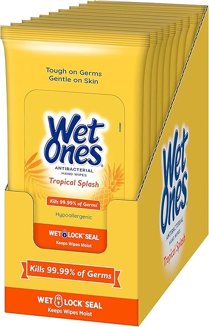 Wet Ones Antibacterial Hand Wipes, Tropical Splash Scent, 20 Count (Pack of 10)
