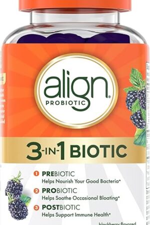 Align Probiotic, 3-in-1 Biotic Gummies, Prebiotic + Probiotic + Postbiotic, #1 Doctor Recommended Probiotic Brand?, Helps Relieve Occasional Bloating*, BlackBerry Flavor, 50 Gummies