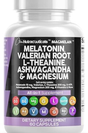 Clean Nutraceuticals Melatonin 10mg Valerian Root L Theanine 200mg Ashwagandha - Sleep Support for Women & Men with Magnesium Complex, Lemon Balm, Chamomile, & Passion Flower - 60 Caps
