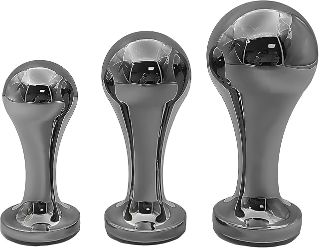 Jewel Butt Plug Sex Toys - 3 Piece Gradual Sizing Anal Plug Trainer Kit for Beginners - Metal Adult Toy with Trophy Charm Comfortable Long-Term Wear for Men and Women (Gun Black)