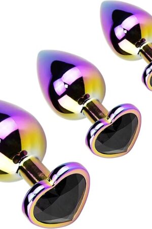 3 Pack Metal Anal Plug Heart Shaped Butt Plug for Beginners Advanced Users Unisex Masturbation(Black/S,M,L)