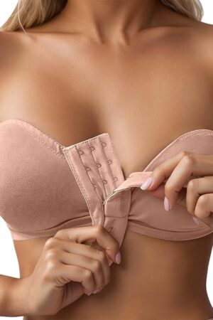 Front Closure Strapless Bras for Women Push Up Bandeau Wireless Anti-Slip Seamless Full Coverage Everyday Supportive Bras