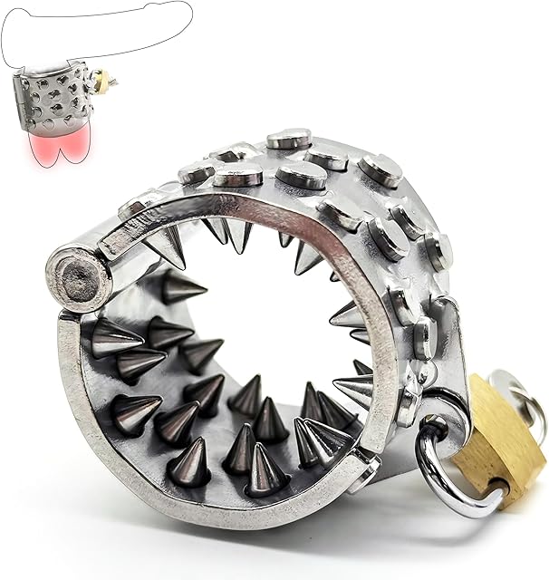 CBT Scrotum Bondage with Spikes Testicle Restraints Spiked Penis Weights Weight Weighted Cock Ring Punish Fetish Stainless Steel Ball Stretching Male Chastity Device BDSM Sex Toy for Men Couples (L)