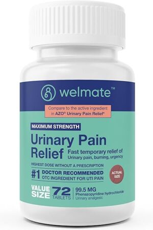 WELMATE - Urinary Pain Relief - Fast Acting UTI Relief - Phenazopyridine HCl 995 mg - Bladder Discomfort & Pain Relief Tablets - 72 Count