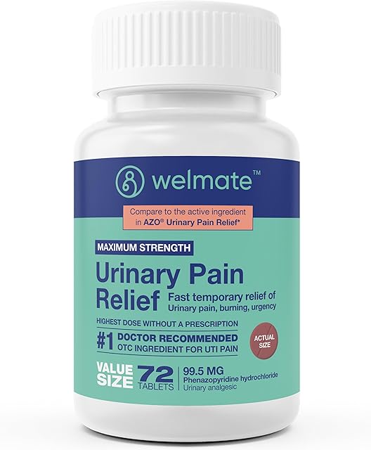 WELMATE - Urinary Pain Relief - Fast Acting UTI Relief - Phenazopyridine HCl 995 mg - Bladder Discomfort & Pain Relief Tablets - 72 Count