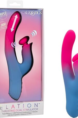 CalExotics Elation Thrusting Dual Stimulator, Rabbit Vibrator with 1000-Combinations of Vibration and Thrusting Action, Waterproof Silicone and Independently Operated Triple Motors SE-4374-25-3