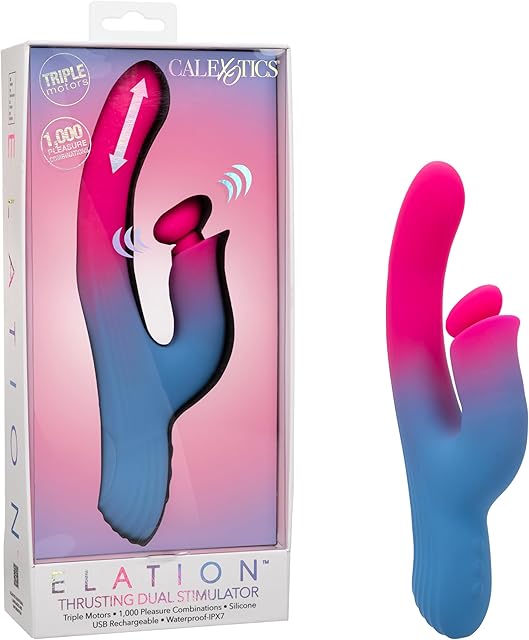 CalExotics Elation Thrusting Dual Stimulator, Rabbit Vibrator with 1000-Combinations of Vibration and Thrusting Action, Waterproof Silicone and Independently Operated Triple Motors SE-4374-25-3