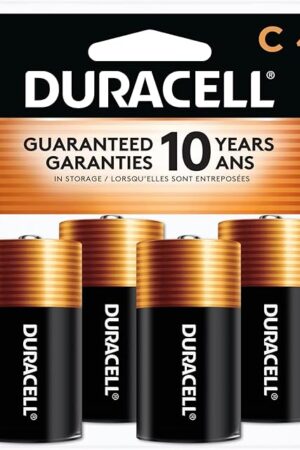 Duracell Coppertop C Batteries, 4 Count Pack, C Battery with Long-lasting Power, All-Purpose Alkaline C Battery for Household and Office Devices