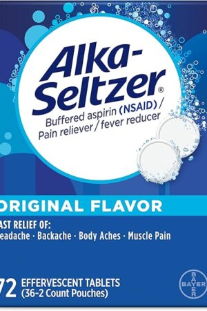Alka-Seltzer Effervescent Tablets Original Flavor, Fast Multi-Symptom Relief from Headache and Body Ache, Dissolvable Effervescent Fizzy Tablets, 72 Ct