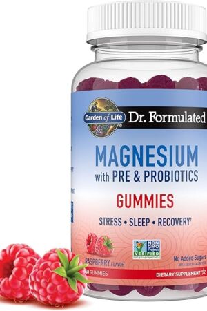 Garden of Life Magnesium Citrate Supplement Gummies with Prebiotics & Probiotics for Stress, Sleep & Recovery - Vegan, Gluten Free, Kosher, Non-GMO, No Added Sugars, Raspberry Flavor, 60 Count