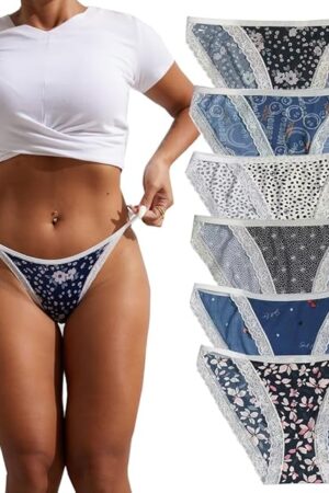 Women's Sexy Lace Silky String Bikini Panties Ladies 6 Pack Cheeky High Cut Underwear