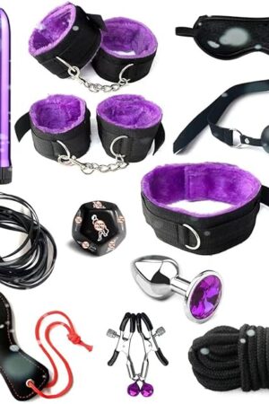 Adult Beginner Starter 12 Piece Set for Couples Various Alternative Erotic Accessories (Purple)