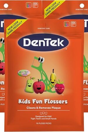 DenTek Kids Fun Flossers, Removes Food & Plaque, 75 Count, 3 Pack