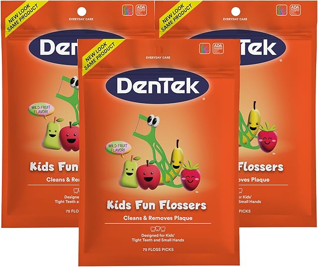 DenTek Kids Fun Flossers, Removes Food & Plaque, 75 Count, 3 Pack