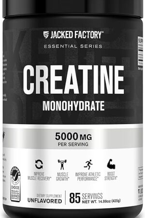 Jacked Factory Creatine Monohydrate Powder 425g - Creatine Supplement for Muscle Growth, Increased Strength, Enhanced Energy, & Improved Athletic Performance 85 Servings, Unflavored