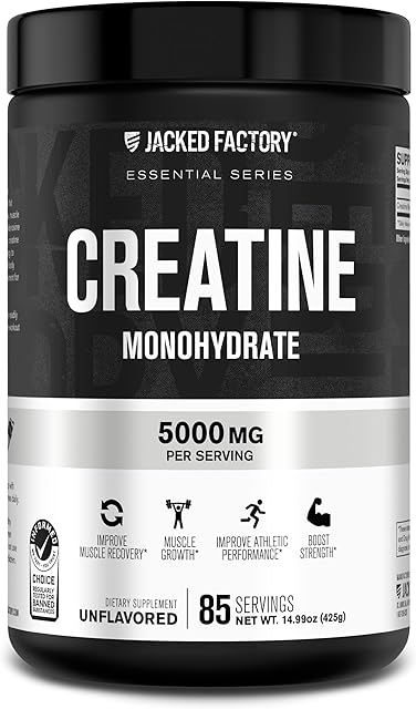 Jacked Factory Creatine Monohydrate Powder 425g - Creatine Supplement for Muscle Growth, Increased Strength, Enhanced Energy, & Improved Athletic Performance 85 Servings, Unflavored