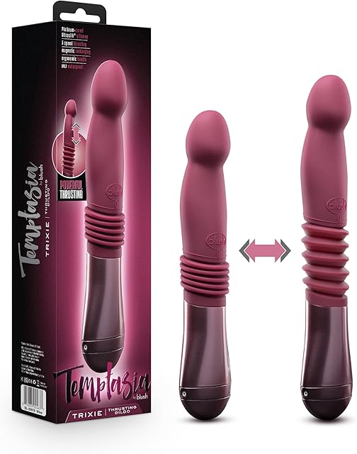 Blush Novelties Temptasia Trixie Thrusting Silicone Dildo - for G Spot, P Spot Stimulation - Soft Puria Silicone - UltraSilk Smooth - 3 Powerful Speed Settings - Long Ergonomic Handle - Sex Toy