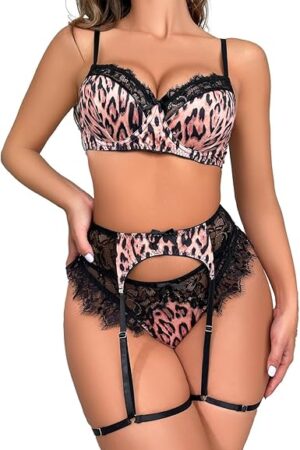 Womens Lingerie Set Garter Belt Sexy Bra and Panty Lace Teddy Babydoll Outfits Lingerie for Women