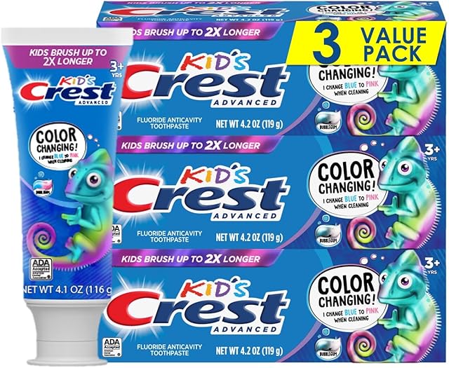 Crest Advanced Kid's Fluoride Toothpaste, Bubblegum Flavor, 42 oz, 3 Count, Color-Changing Anticavity Toothpaste