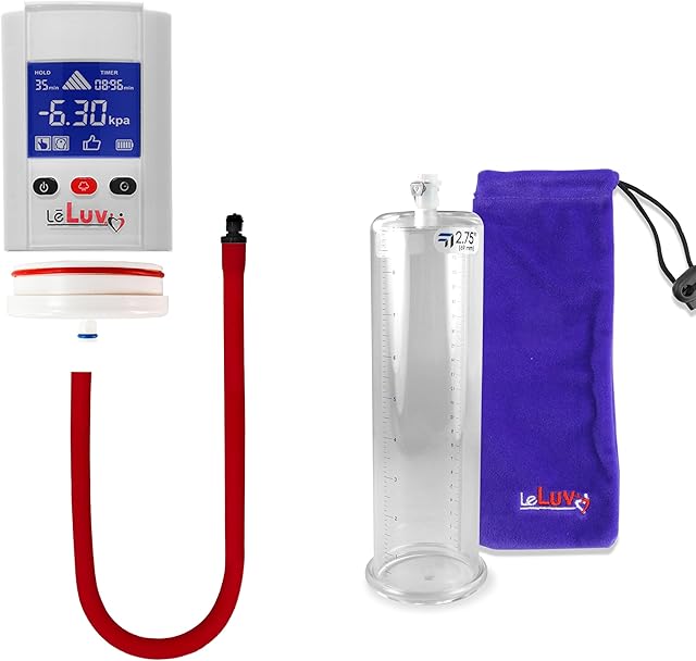 LeLuv Premium iPump Smart LCD Penis Pump, White - 9" x 2.75" Untapered Clear Acrylic Round-Flange Cylinder