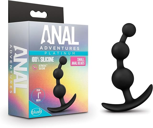 Blush Anal Adventures Silicone Beads Butt Plug - Ultrasilk Smooth Flexible Anal Plug with Graduated Size Balls - Anchortech Stayput Base for Safe Comfortable Wear - Adult Sex Toy for Men Women Couples