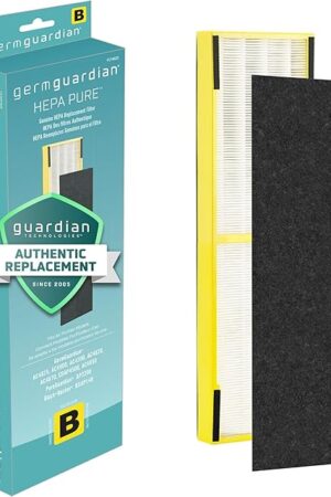 GermGuardian HEPA Pure Genuine Air Purifier Filter B, Removes 9997% of Pollutants, Wildfire Smoke, Odors, for AC4825, AC4300, AC4850, AC4880, AC4900, CDAP4500, AP2200, Black/Yellow, FLT4825