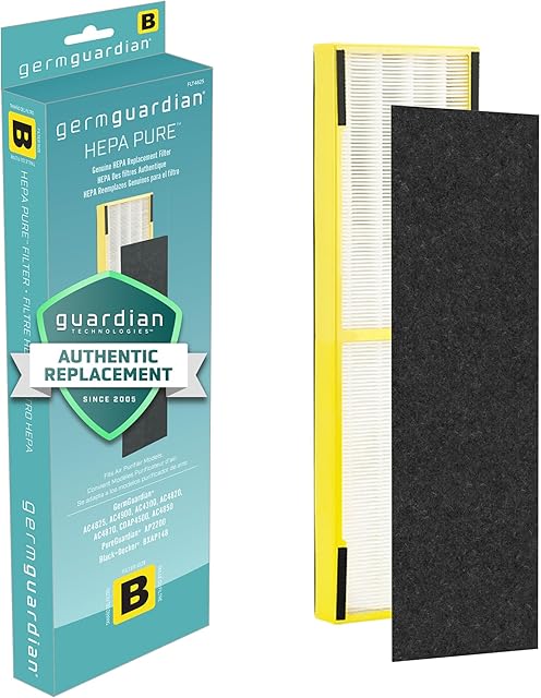 GermGuardian HEPA Pure Genuine Air Purifier Filter B, Removes 9997% of Pollutants, Wildfire Smoke, Odors, for AC4825, AC4300, AC4850, AC4880, AC4900, CDAP4500, AP2200, Black/Yellow, FLT4825