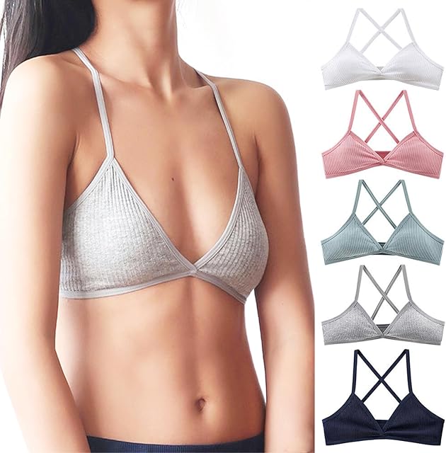 Cotton Triangle Bralette Low Cut Sports Bra for Women Sexy Seamless Bra Black Criss Cross Comfort Bra for Women