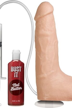 Doc Johnson Bust It - Squirting Realistic FIRMSKYN Dildo with Removable Vac-U-Lock Suction Cup - F-Machine and Harness Compatible - for Adults Only, Vanilla