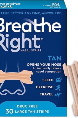 Breathe Right Original Nose Strips to Reduce Snoring and Relieve Nose Congestion, Tan, 30 Count (Packaging May Vary)