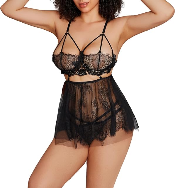 Cute mini skirt lace dress nightgown sexy lingerie for women rave naughty maid outfits see through suspender