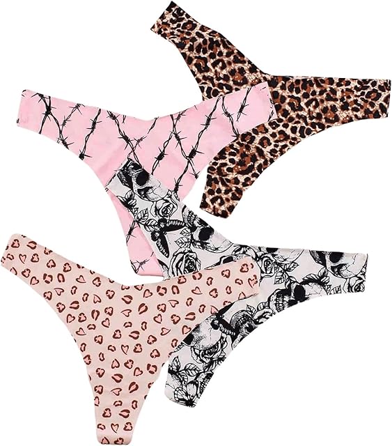 Women's 4 Pieces Underwear All Over Printed Summer Lightweight Sexy Thongs