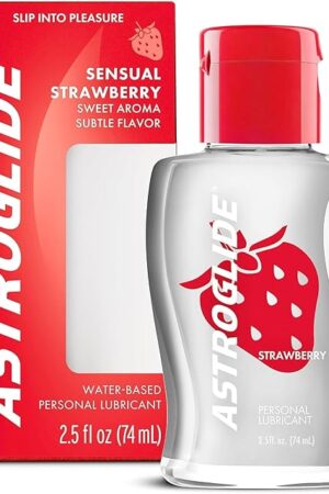 Astroglide Water Based Flavored (2.5oz), Edible Strawberry Personal Lubricant for Men, Women and Couples, Travel-Friendly Size