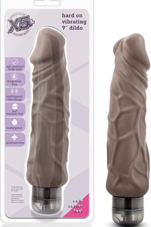 Blush Novelties X5 Plus - Hard On 9 Inch Soft Realistic Vibrating Dildo - IPX7 Subersible Waterproof - Adjustable Multi Speed Stimulating Vibrations - Adult Toy - Sex Toy for Women Men Couples - Brown