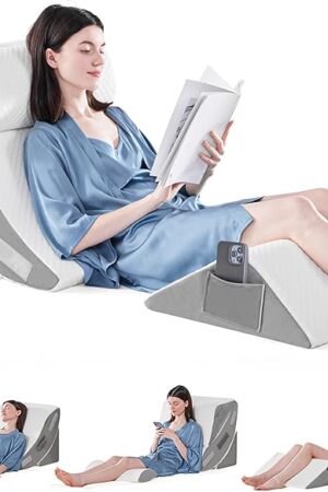 Yojoker 4PCS Orthopedic Bed Wedge Pillow Set for Sleeping, Post Surgery Foam Pillow for Body, Back and Leg Pain Relief, Triangle Adjustable Support Pillow - Acid Reflux, Anti Snoring & GERD Sleeping