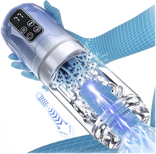 Automatic Male Masturbator Sex Toys for Men, Male Penis Pump with 7 Sucking Vibrating Thrusting Rotating Licking, Mens Vibrator Blowjob Sex Machine Hands Free Pocket Pussy Mens Masturbation Cup