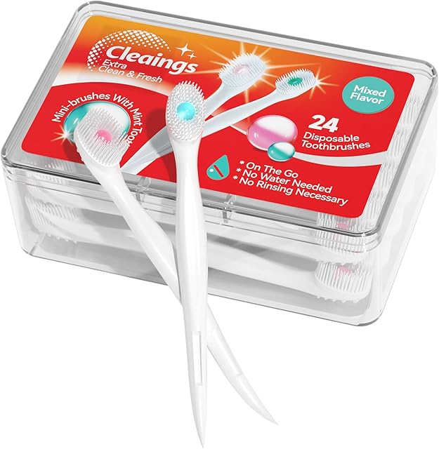 cleaings? Mini Brushes-Disposable Toothbrushes with Toothpaste and Pick for Work or Travel, 24 Count (Mint Flavor?Pack of 1?)