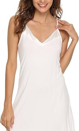 Women's Bamboo Viscose Full Slips for Under Dresses Soft Adjustable Spaghetti Straps Cami Slip Dress