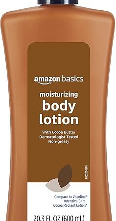 Amazon Basics Moisturizing Cocoa Butter Body Lotion for Dry Skin, Non-Greasy, Paraben Free, Lightly Scented, 203 Fl Oz, Pack of 1