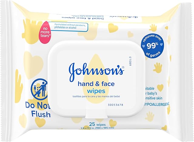 Johnson's Baby Disposable Hand & Face Cleansing Wipes, Pre-Moistened Wipes Gently Remove 99% of Germs & Dirt from Delicate Skin, Paraben-, Phthalate- & Alcohol-Free, Hypoallergenic, 25 Count