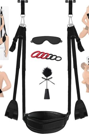 Adult Sex Toys BDSM Door Sex Swing with Seat, 9 Pcs Sex Toys Bondage Set with Penis Ring, Eye Mask, Feathers Whip, DIY Bondage SM Games for Couples, Adjustable, Removable, Free Combination