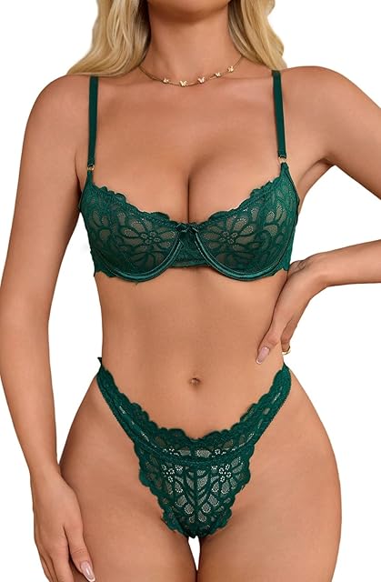 Women's Bra and Panty Set Floral Lace Underwire Push Up 2 Piece Sexy Lingerie Set