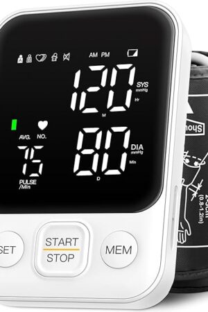 Blood Pressure Monitor Upper Arm Machine Accurate Adjustable Manual BP Cuff Kit Led Backlit Display 2 Users 240 Sets Memory Includes Storage Bag White