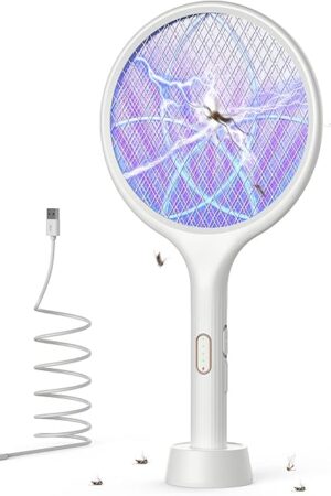 YISSVIC Electric Fly Swatter 4000V Bug Zapper Racket Dual Modes Mosquito Killer with Purple Mosquito Light Rechargeable for Indoor Home Office Backyard Patio Camping