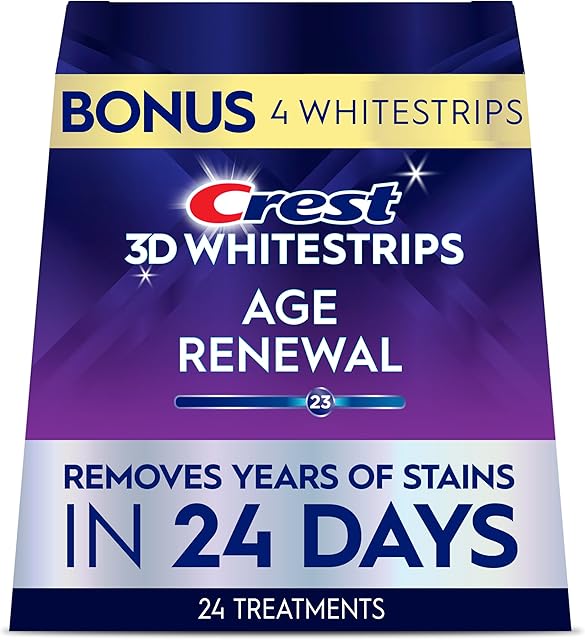 Crest 3D Whitestrips Age Renewal ? Teeth Whitening Kit, 24 Treatments (20 + 4 Bonus), Each with 1 Upper/1Lower, 48 Strips ? Crest 3DWhite Teeth Whitening Strips