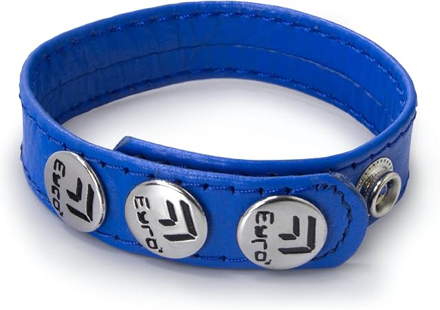 LeLuv Cock Ring Leather Strap Cock Ring Adjustable Strap 3 Snap Blue