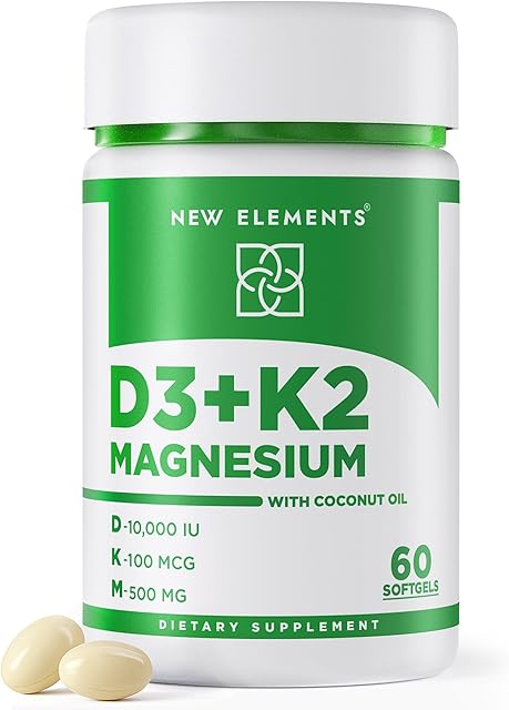 Vitamin D3 K2 10000iu with Magnesium Glycinate 500mg - Bone Health, Immune Support, Energy & Mood - Non-GMO, Gluten-Free, Sugar-Free Softgels for Women & Men