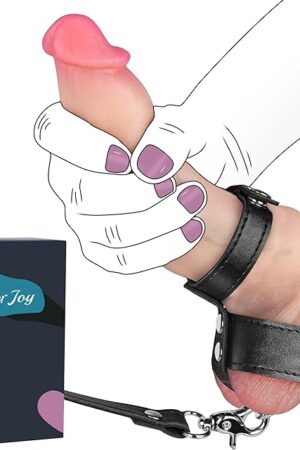 Black Leather Cock Ring Sex Bondage BDSM Testicle Pulling Collar and Leash, Ball Stretcher with Chain Leash, Scrotum Set Reusable Erection Sex Toys for Enhanced Sensual Play and Intimate Exploration